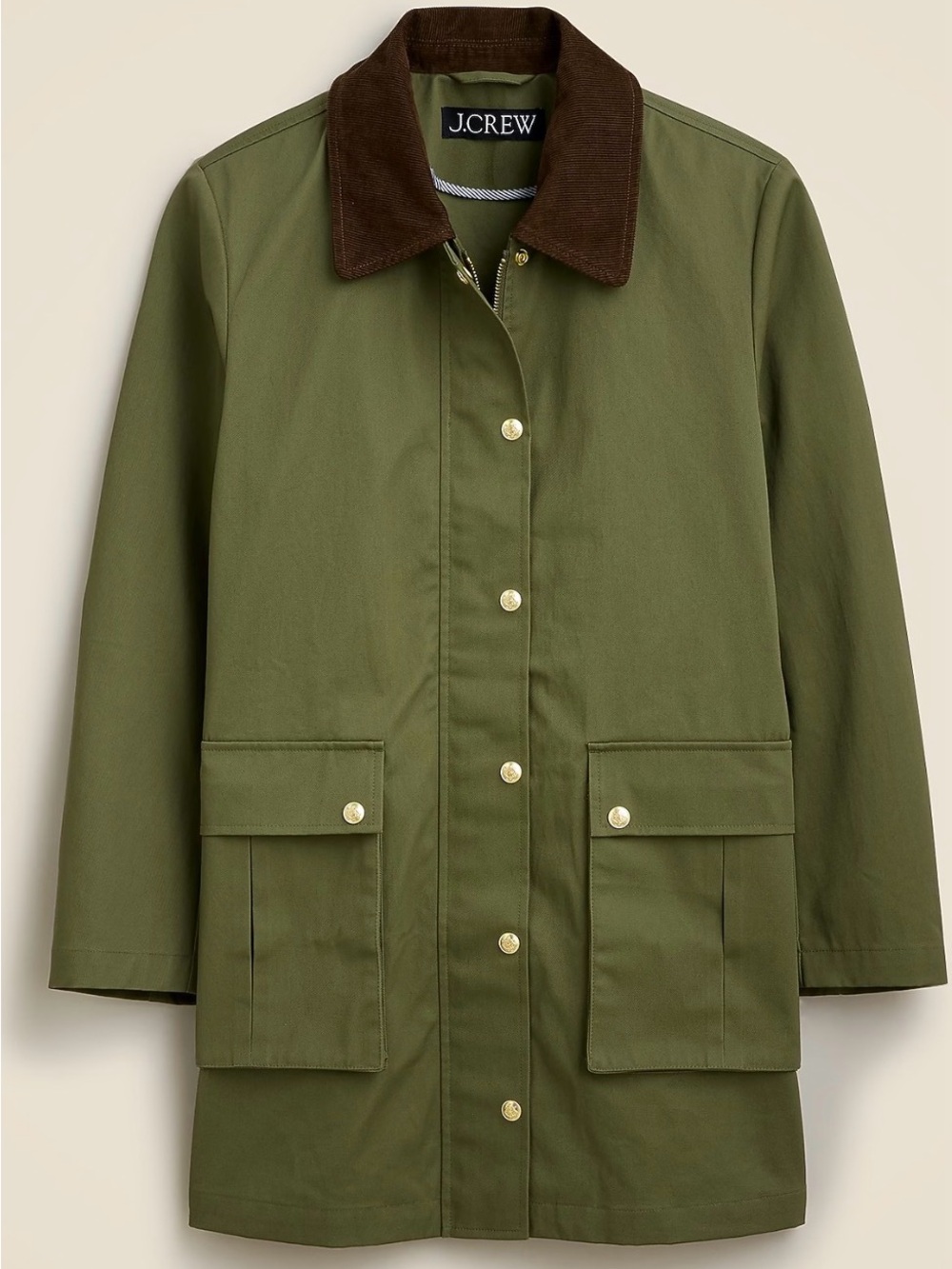 J. Crew Olive Heritage Barn Jacket in waxed cotton twill